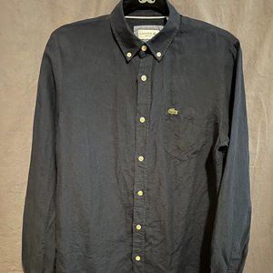 Lacoste linen button up dress shirt navy blue casual